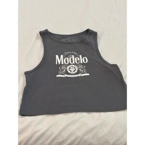 Modelo Cerveza Graphic Crop Top Tank Charcoal Gray Women's Large Beer Logo